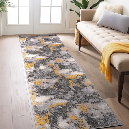 World Rug Gallery Brighton Modern Abstract Runner Rug 2'x7' Yellow 4056YELLOW2X7